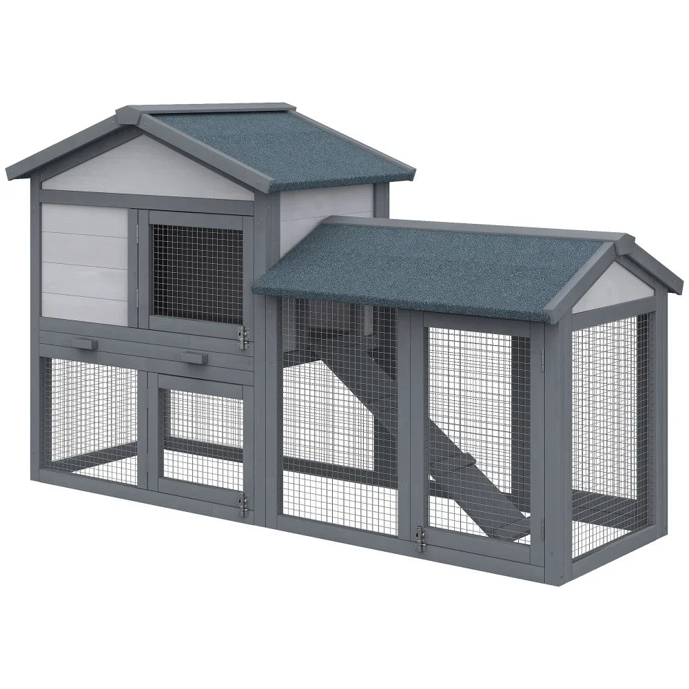 Wooden Rabbit Hutch with Outdoor Run