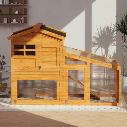 2-Tier Wooden Rabbit Hutch with Outdoor Run