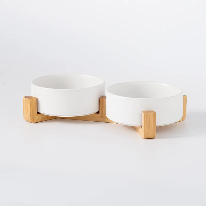 Ceramic Pet Bowl with Wooden Stand – Single & Double Feeding Set