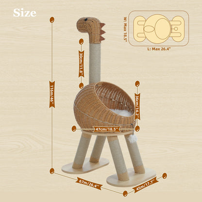 Dinosaur Cat Tree Tower with Rattan Condo & Sisal Scratching Posts