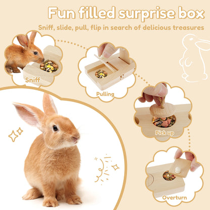 Wooden Rabbit Foraging Puzzle – Interactive Treat Dispenser Toy