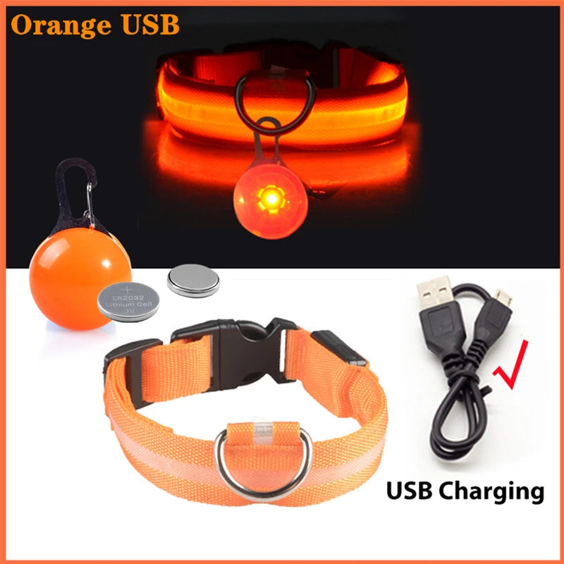 USB Rechargeable LED Dog Collar with Detachable Pendant – Luminous Safety Collar for Dogs & Cats