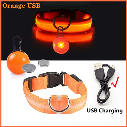 USB Rechargeable LED Dog Collar with Detachable Pendant – Luminous Safety Collar for Dogs & Cats