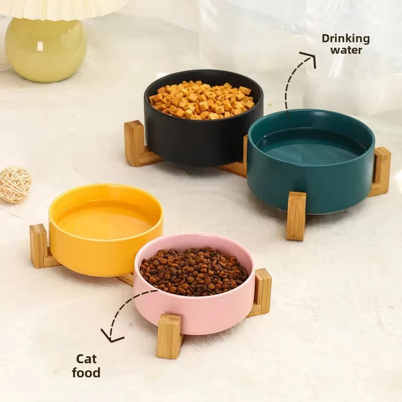 Ceramic Pet Bowl with Wooden Stand – Single & Double Feeding Set