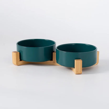 Ceramic Pet Bowl with Wooden Stand – Single & Double Feeding Set