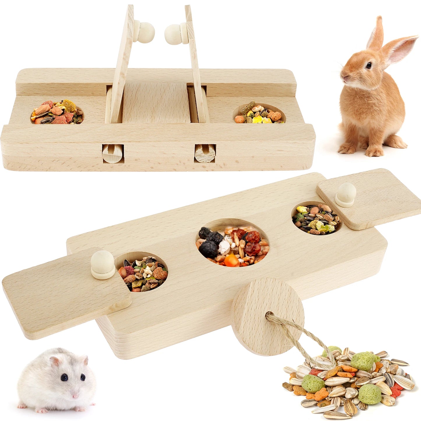Wooden Rabbit Foraging Puzzle – Interactive Treat Dispenser Toy