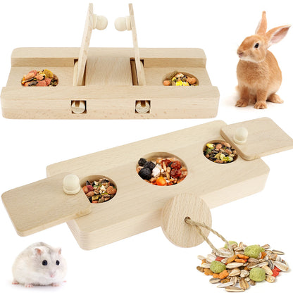 Wooden Rabbit Foraging Puzzle – Interactive Treat Dispenser Toy
