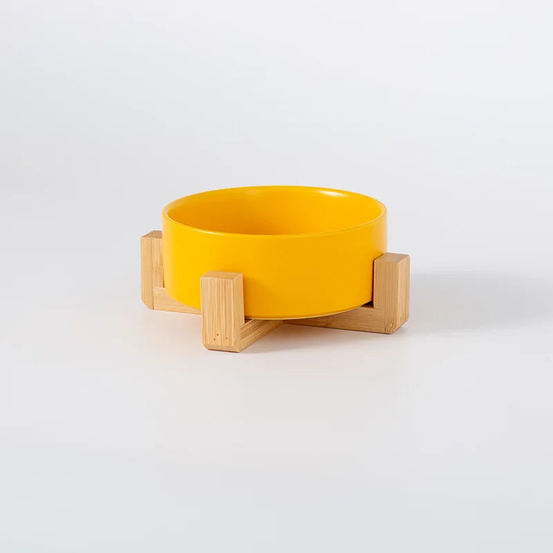 Ceramic Pet Bowl with Wooden Stand – Single & Double Feeding Set