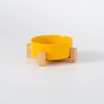 Ceramic Pet Bowl with Wooden Stand – Single & Double Feeding Set