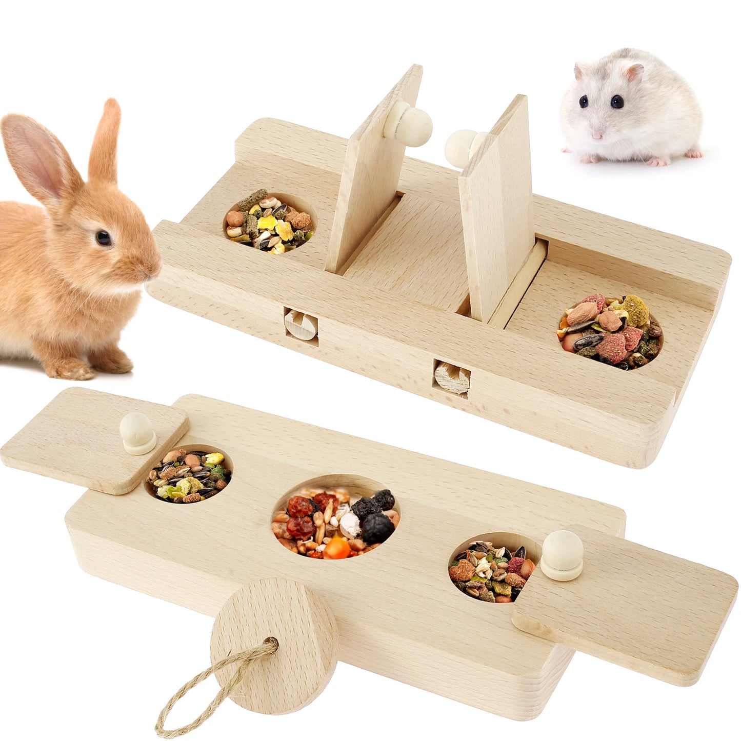 Wooden Rabbit Foraging Puzzle – Interactive Treat Dispenser Toy