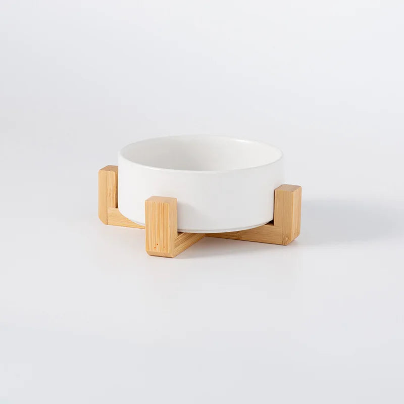 Ceramic Pet Bowl with Wooden Stand – Single & Double Feeding Set