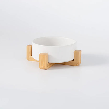 Ceramic Pet Bowl with Wooden Stand – Single & Double Feeding Set