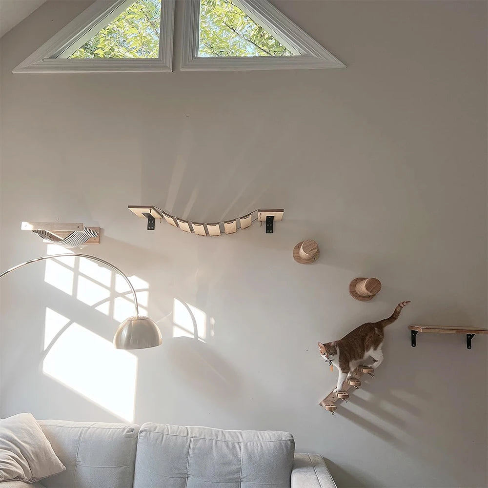 Wall Mounted Cat Climbing Shelf – 4-Step Stairway with Sisal Scratching Post