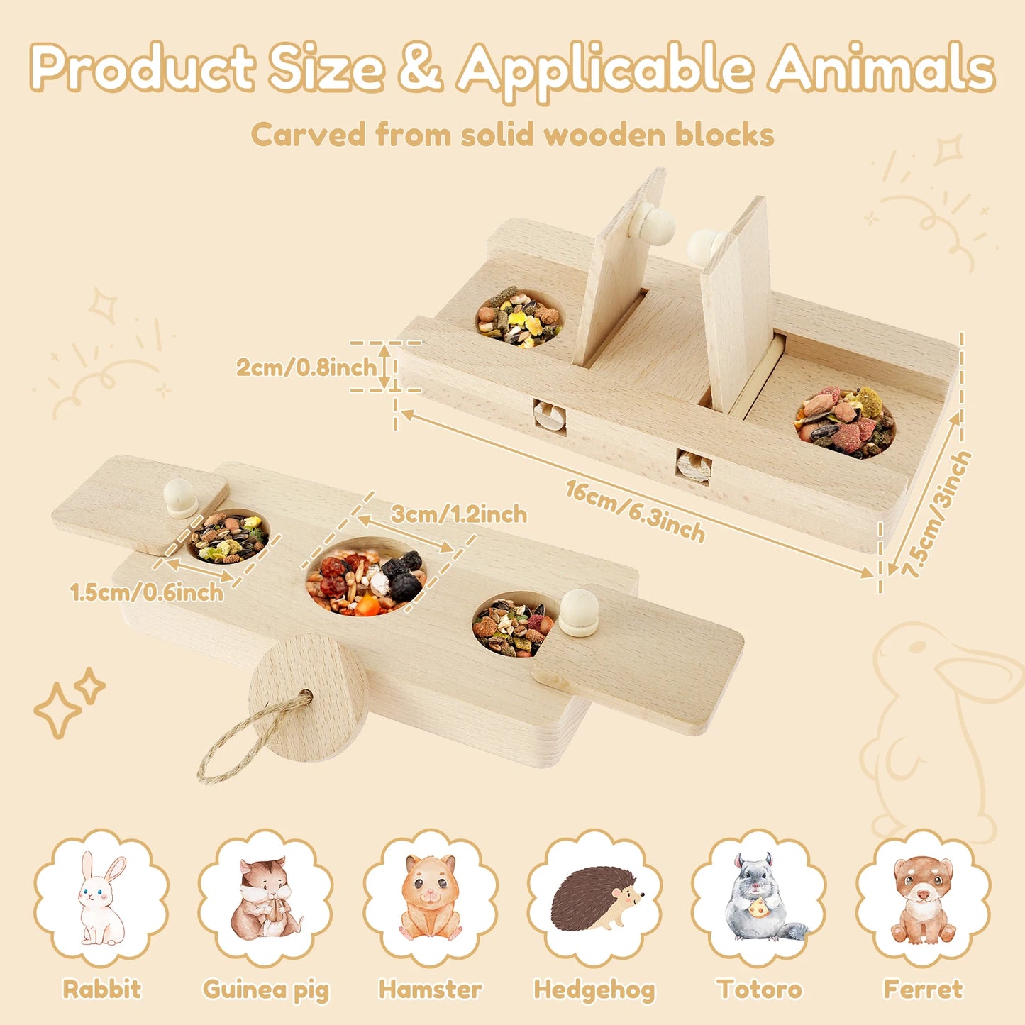 Wooden Rabbit Foraging Puzzle – Interactive Treat Dispenser Toy