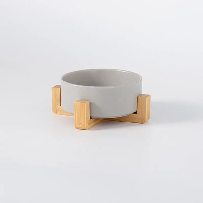 Ceramic Pet Bowl with Wooden Stand – Single & Double Feeding Set