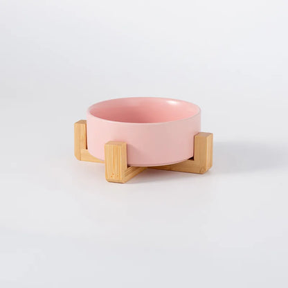 Ceramic Pet Bowl with Wooden Stand – Single & Double Feeding Set