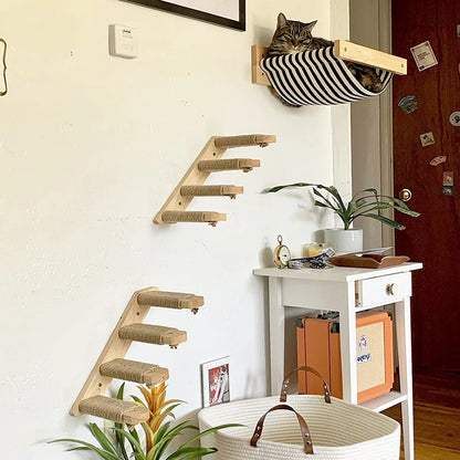 Wall Mounted Cat Climbing Shelf – 4-Step Stairway with Sisal Scratching Post