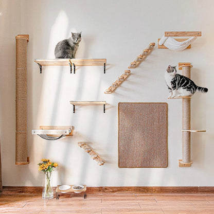 Wall Mounted Cat Climbing Shelf – 4-Step Stairway with Sisal Scratching Post