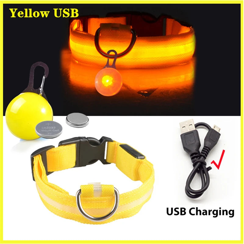 USB Rechargeable LED Dog Collar with Detachable Pendant – Luminous Safety Collar for Dogs & Cats