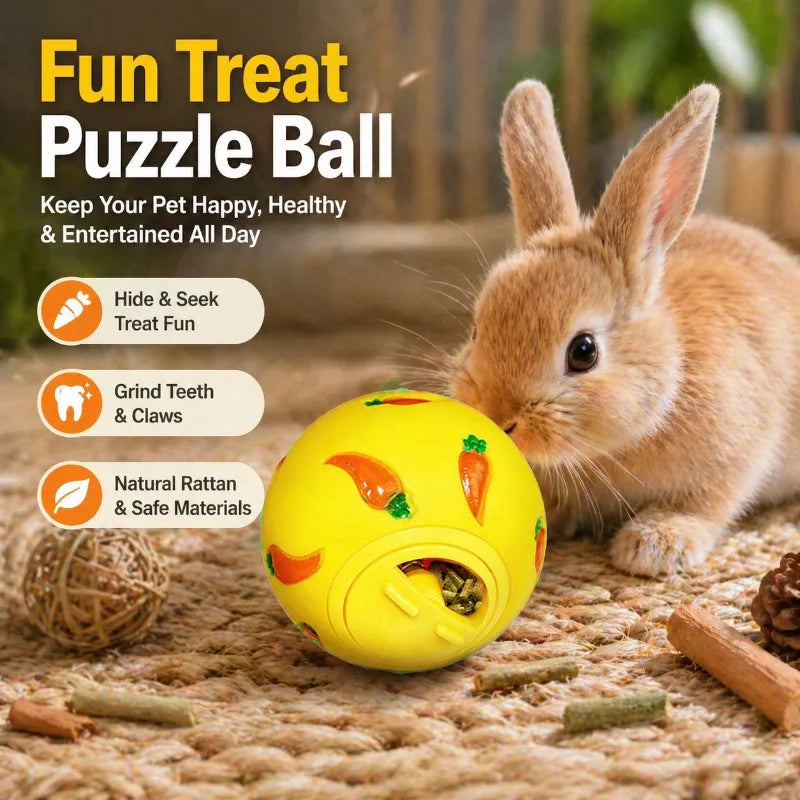 Natural Rattan Rabbit Treat Ball – Chew & Puzzle Enrichment Toy