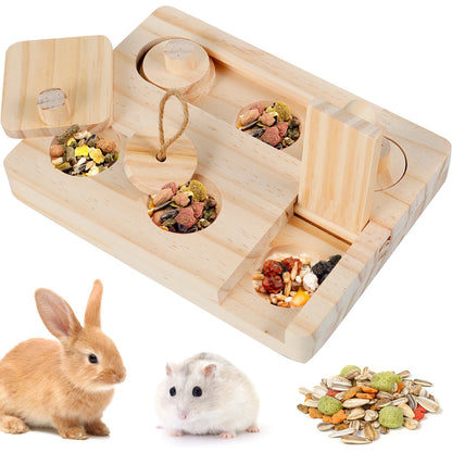 Wooden Rabbit Foraging Puzzle – Interactive Treat Dispenser Toy