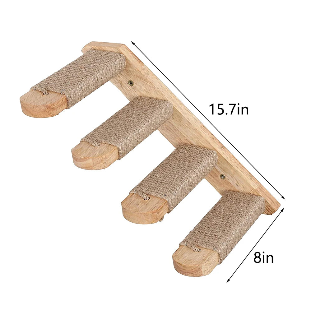 Wall Mounted Cat Climbing Shelf – 4-Step Stairway with Sisal Scratching Post