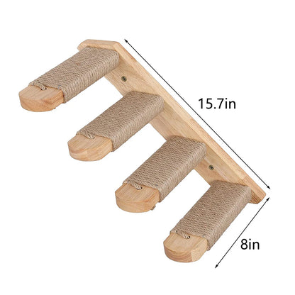 Wall Mounted Cat Climbing Shelf – 4-Step Stairway with Sisal Scratching Post
