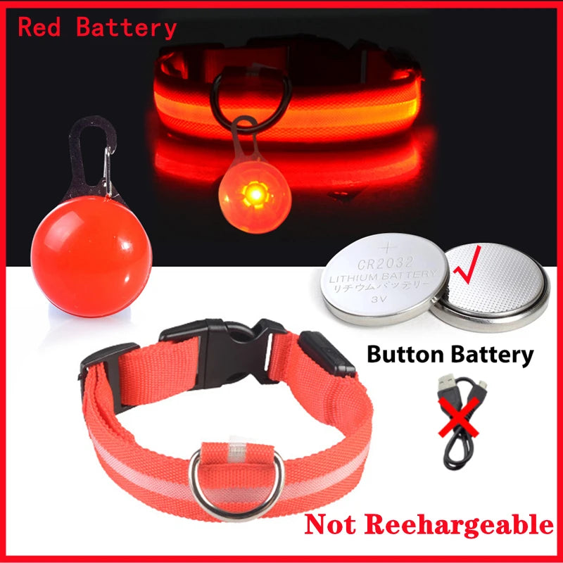 USB Rechargeable LED Dog Collar with Detachable Pendant – Luminous Safety Collar for Dogs & Cats