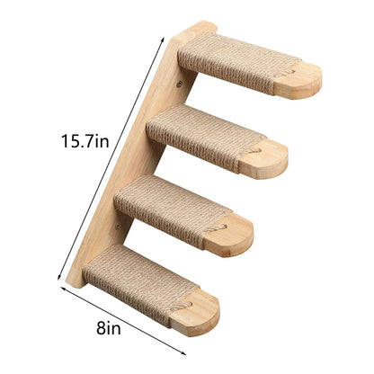 Wall Mounted Cat Climbing Shelf – 4-Step Stairway with Sisal Scratching Post