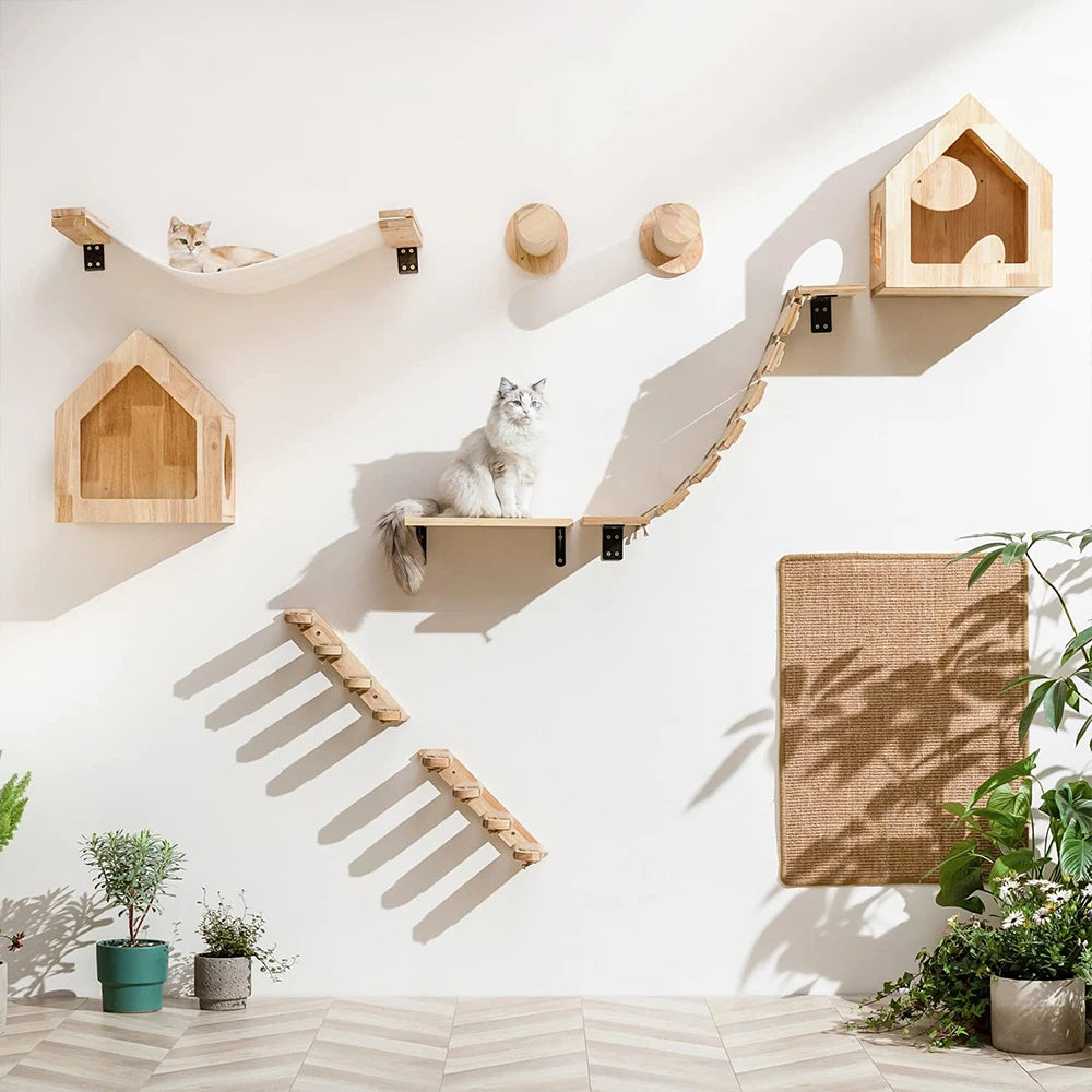 Wall Mounted Cat Climbing Shelf – 4-Step Stairway with Sisal Scratching Post
