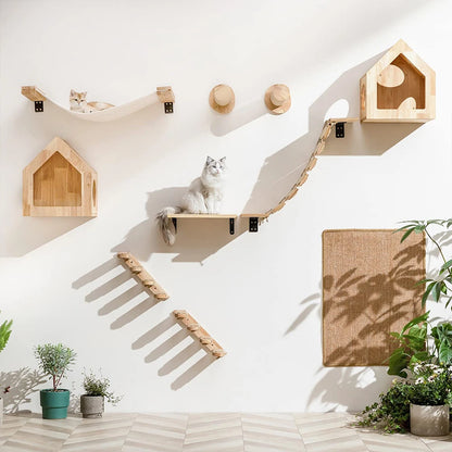Wall Mounted Cat Climbing Shelf – 4-Step Stairway with Sisal Scratching Post