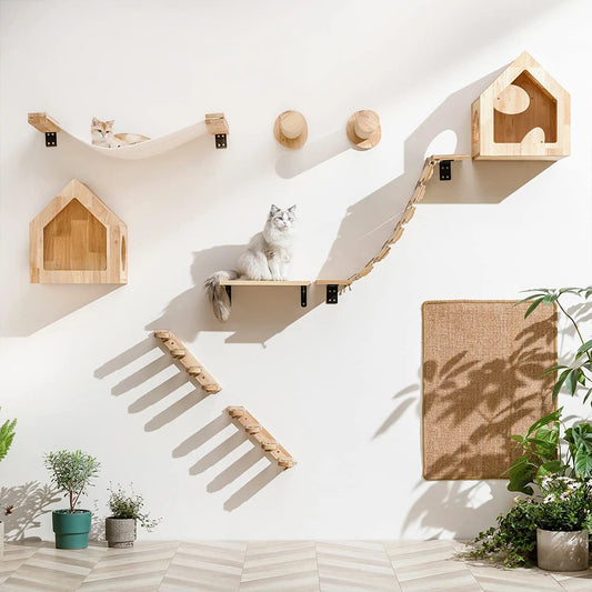 Wall Mounted Cat Climbing Shelf – 4-Step Stairway with Sisal Scratching Post