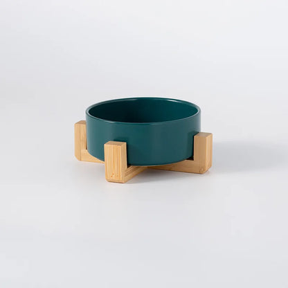 Ceramic Pet Bowl with Wooden Stand – Single & Double Feeding Set