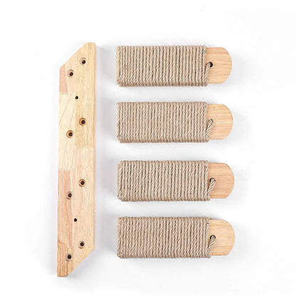 Wall Mounted Cat Climbing Shelf – 4-Step Stairway with Sisal Scratching Post