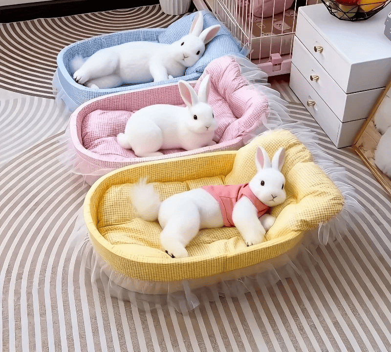 Fluffy Bunny Princess Bed – Soft Plush Lace Rabbit Nest