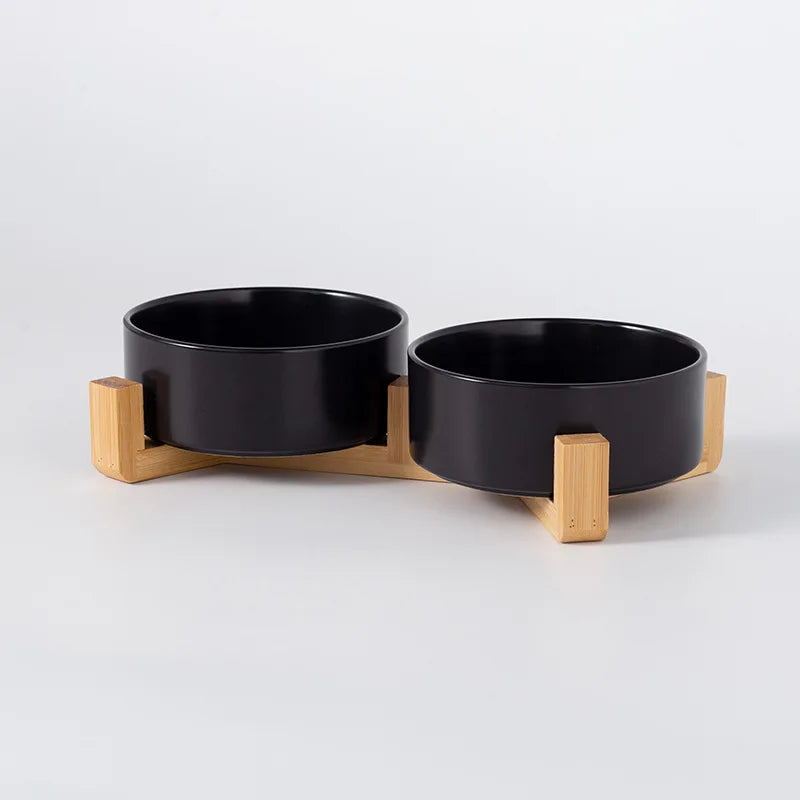 Ceramic Pet Bowl with Wooden Stand – Single & Double Feeding Set