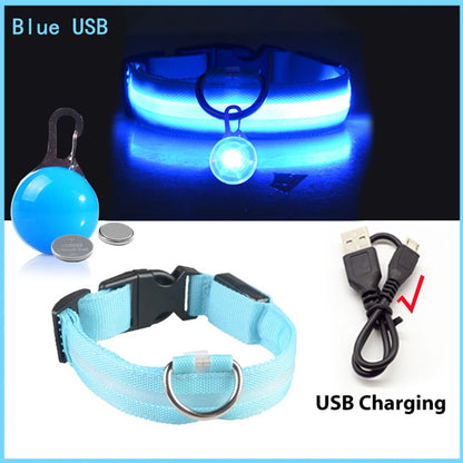 USB Rechargeable LED Dog Collar with Detachable Pendant – Luminous Safety Collar for Dogs & Cats