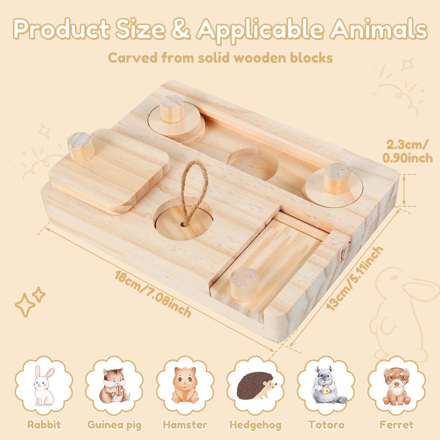 Wooden Rabbit Foraging Puzzle – Interactive Treat Dispenser Toy