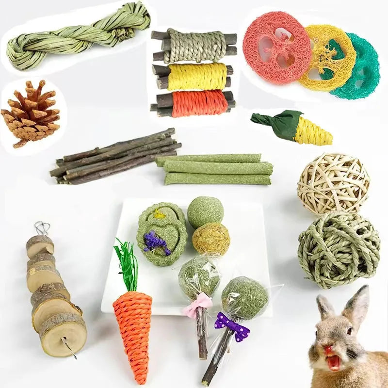 Natural Rabbit Chew Toy Set – Tooth Grinding & Dental Care Snacks