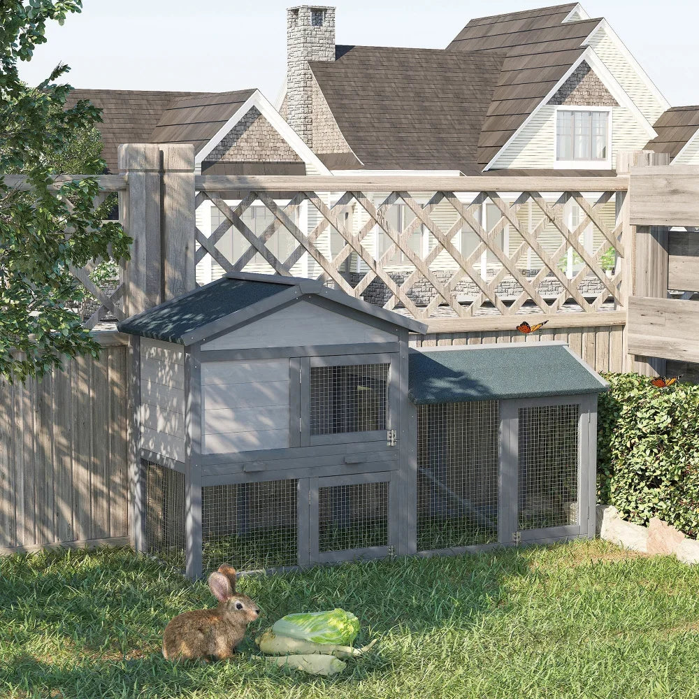 Wooden Rabbit Hutch with Outdoor Run