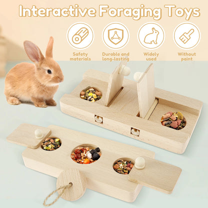 Wooden Rabbit Foraging Puzzle – Interactive Treat Dispenser Toy