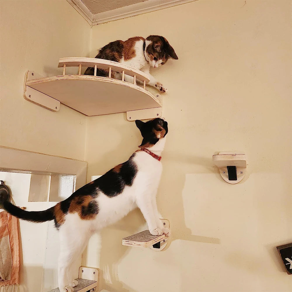Wall Mounted Cat Climbing Shelf – 4-Step Stairway with Sisal Scratching Post