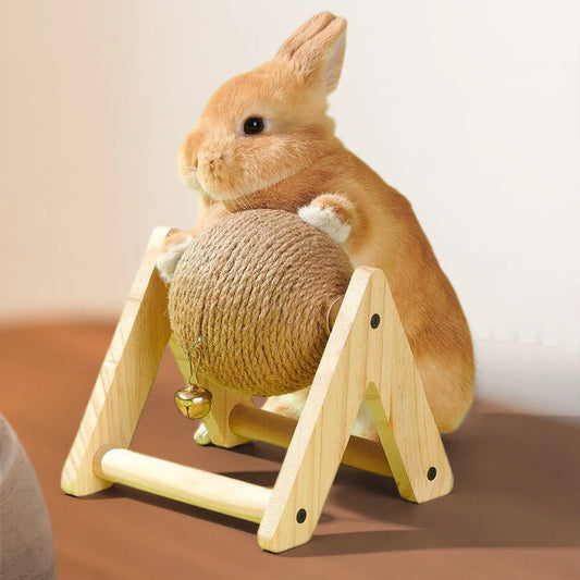 Rabbit Sisal Scratching Ball Toy with Bell