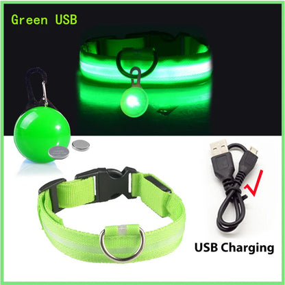 USB Rechargeable LED Dog Collar with Detachable Pendant – Luminous Safety Collar for Dogs & Cats