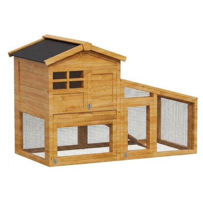 2-Tier Wooden Rabbit Hutch with Outdoor Run