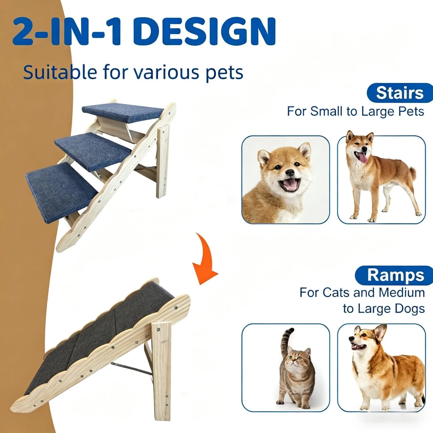 2-in-1 Wooden Dog Stairs & Ramp