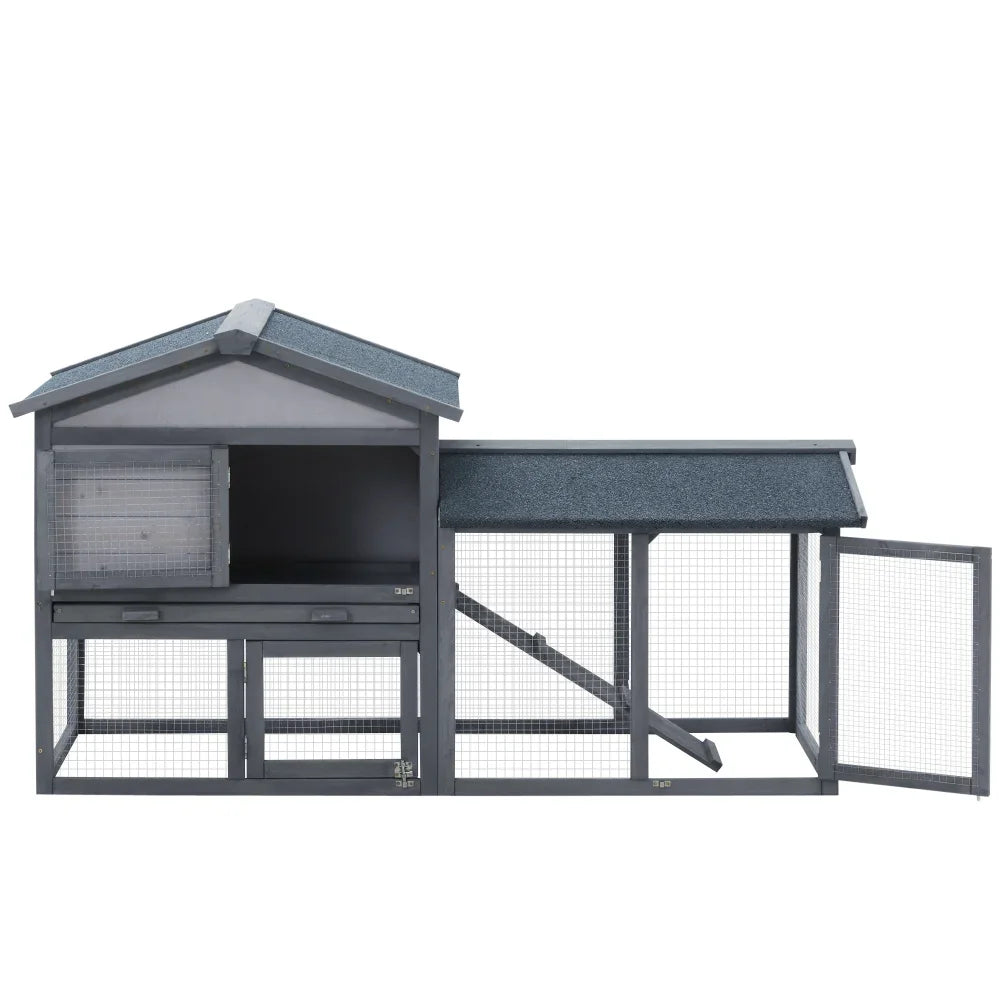Wooden Rabbit Hutch with Outdoor Run