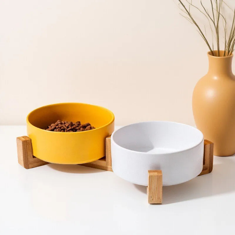 Ceramic Pet Bowl with Wooden Stand – Single & Double Feeding Set